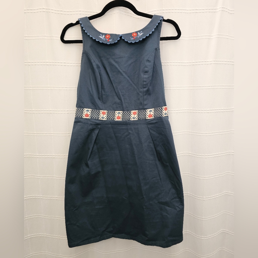 Modcloth Blue Midi Dress with Floral Collar